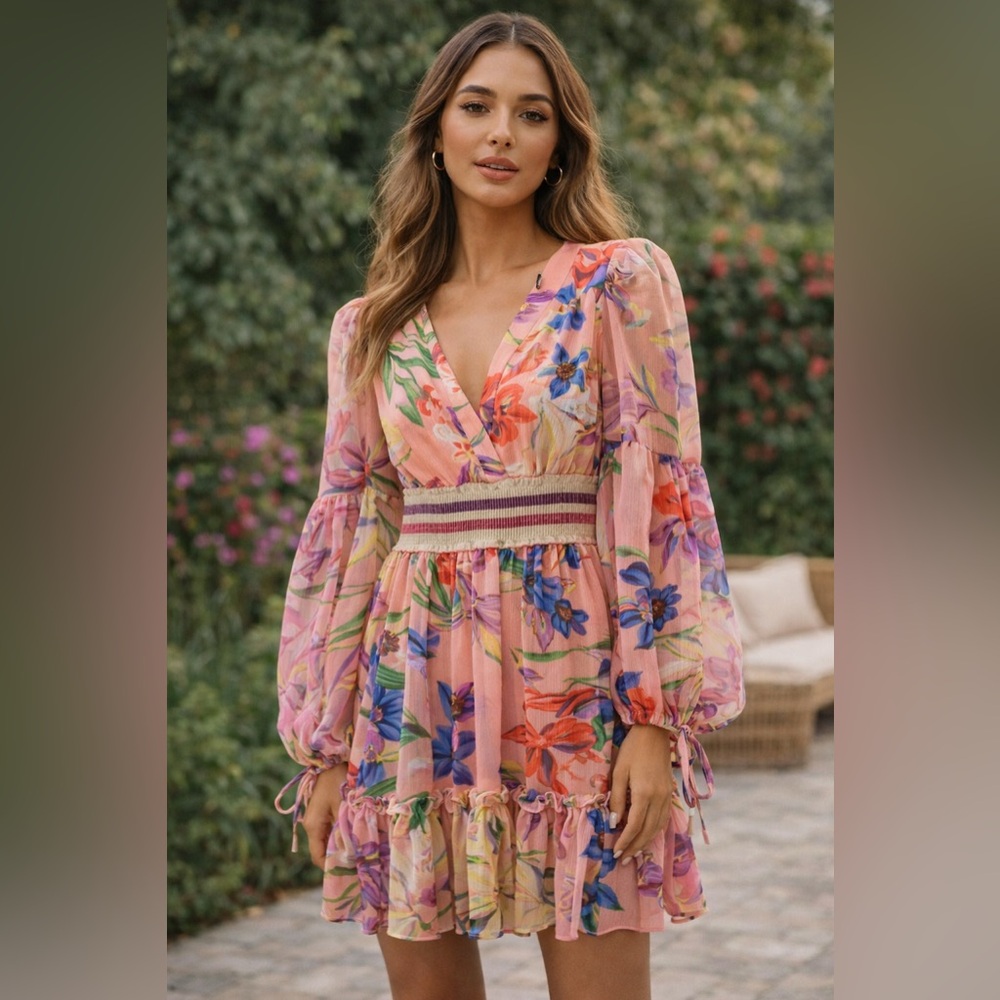 PatBO Pink Floral Mini Dress | Size 4 | Worn Once